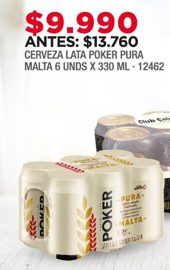 Euro Supermercados CERVEZA LATA POKER PURA MALTA 6 UNDS X 330 ML •12462 oferta