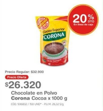 Makro Chocolate en Polvo Corona Cocoa x 1000 g oferta