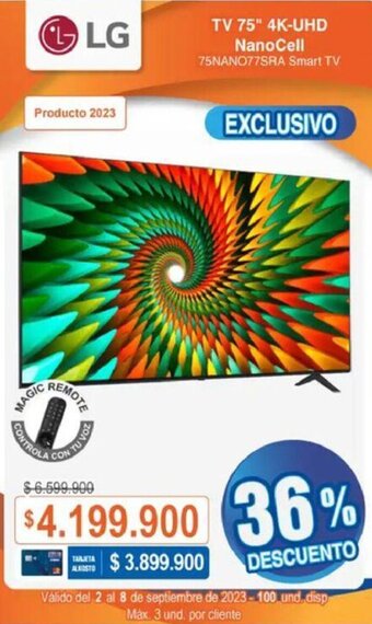 Alkosto LG TV 75" 4K-UHD NanoCell 75NANO77SRA Smart TV oferta
