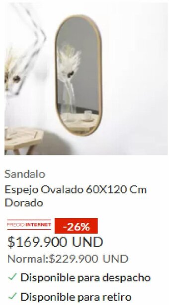 Homecenter Espejo Ovalado 60X120 Cm Dorado oferta