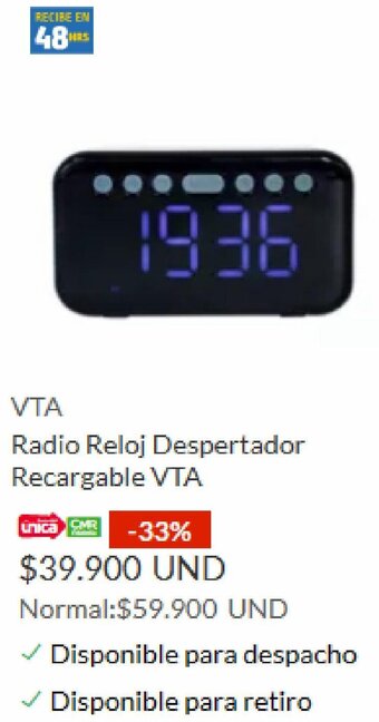 Oferta VTA Radio Reloj Despertador Recargable VTA en Homecenter