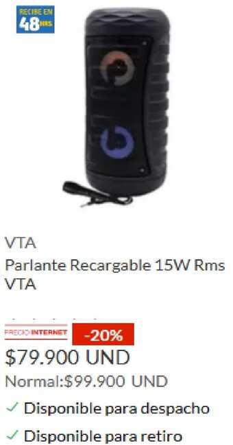 Homecenter VTA Parlante Recargable 15W Rms VTA oferta