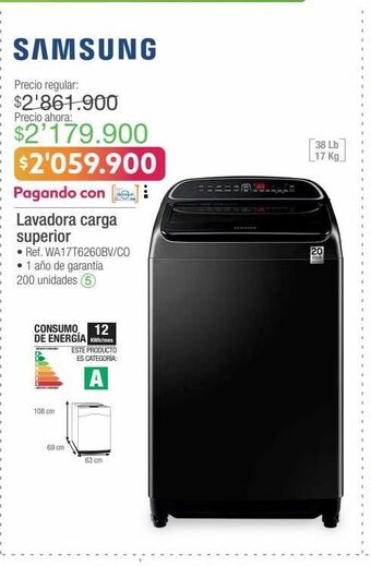Jumbo Samsung lavadora carga superior • ref. wa17t6260bv/co oferta