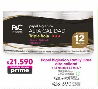 Jumbo Papel higiénico family care alta calidad x 12 rollos x 32 m c/r oferta