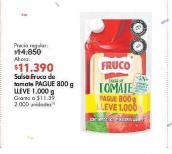 Metro Salsa fruco de tomate pague 800 g lleve 1.000 g oferta