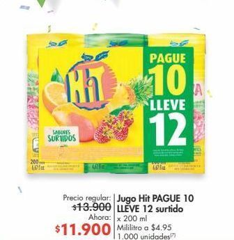 Metro Jugo hit pague 10 lleve 12 surtido x 200 ml oferta