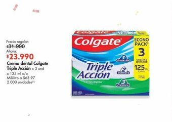 Metro Crema dental colgate triple acción x 3 und x 125 ml c/u oferta