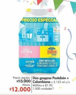 Metro Dúo gaseosa postobón + colombiana x 3.125 ml c/u oferta