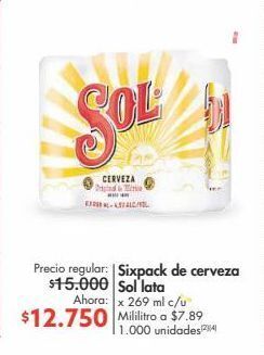 Metro Sixpack de cerveza sol lata x 269 ml c/u oferta