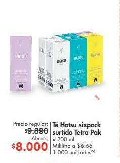 Metro Té hatsu sixpack surtido tetra pak x 200 ml oferta