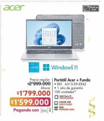 Metro Portátil acer + funda • ref. a315-59-3342 oferta