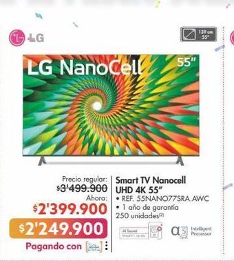 Metro Lg smart tv nanocell uhd 4k 55” • ref. 55nano77sra.awc oferta