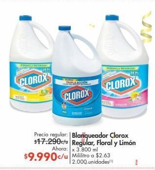 Metro Blanqueador clorox regular, floral y limón x 3.800 m oferta