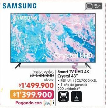 Metro Samsung smart tv uhd 4k crystal 43” • ref. un43cu7000kxzl oferta