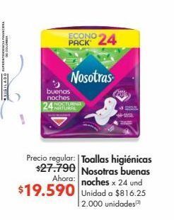 Metro Toallas higiénicas nosotras buenas noches x 24 und oferta