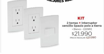 Easy Kit 2 tomas + interruptor sencillo spazio polo tierra blanco oferta