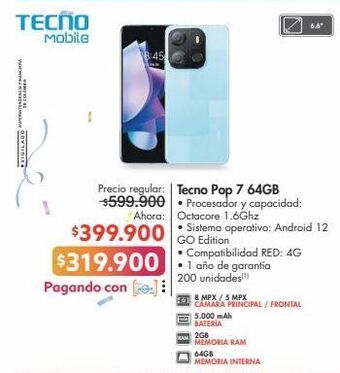 Metro Tecno pop 7 64gb oferta