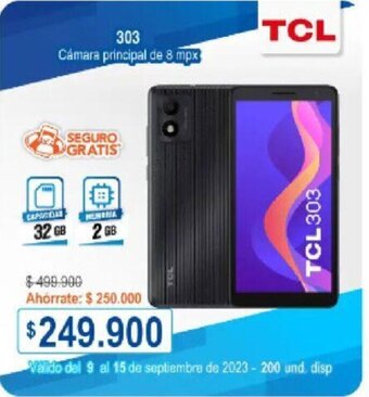 Alkosto TCL 303 Cámara principal de 8 mpx oferta