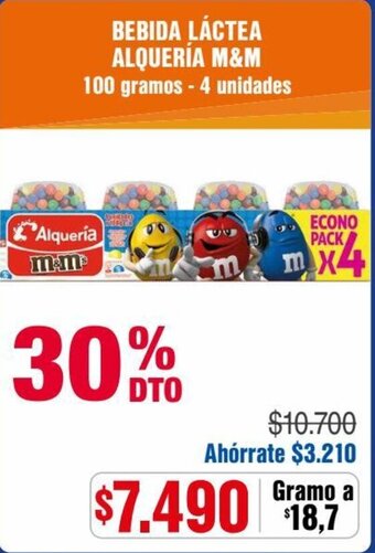 Alkosto BEBIDA LÁCTEA ALQUERÍA M&M 100 gramos 4 unidades oferta