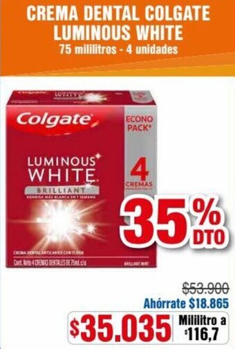 Alkosto CREMA DENTAL COLGATE LUMINOUS WHITE 75 mililitros 4 unidades oferta