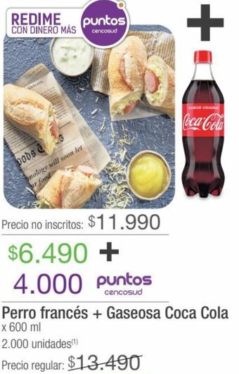 Jumbo Perro francés + Gaseosa Coca Cola x 600 ml oferta