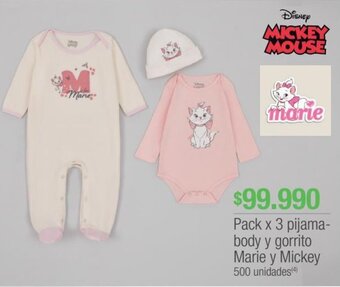 Jumbo Pack x 3 pijama-body y gorrito Marie y Mickey oferta