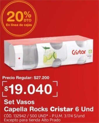 Makro Set Vasos Capella Rocks Cristar 6 Und oferta