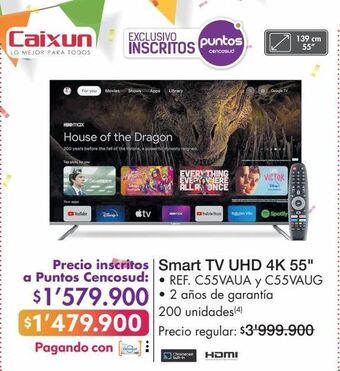 Metro Caixun smart tv uhd 4k 55 • ref. c55vaua y c55vaug oferta