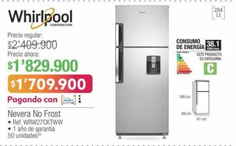 Jumbo Whirlpool nevera no frost • ref. wrw27cktww oferta
