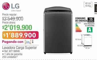 Jumbo Lg lavadora carga superior • ref. wt19mv6 oferta