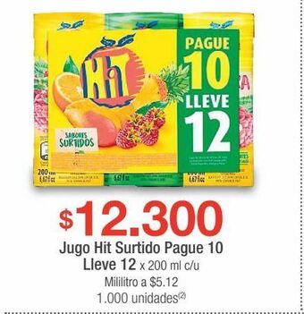 Jumbo Jugo hit surtido pague 10 lleve 12 x 200 ml c/u oferta