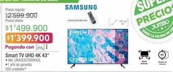 Jumbo Samsung smart tv uhd 4k 43 • ref. un43cu7000kxzl oferta