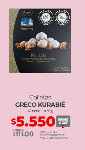 Olímpica Galletas GRECO KURABIÉ Almendra x 50 g oferta