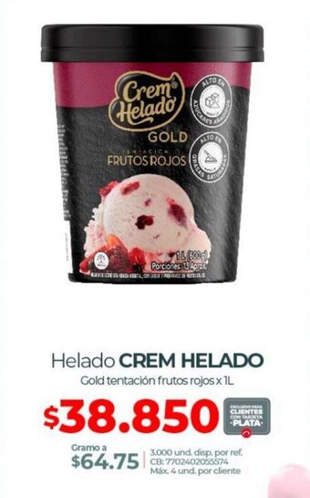 Olímpica Helado CREM HELADO Gold tentación frutos rojos x 1L oferta
