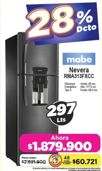 Alkomprar mabe Nevera RMA313FXCC 297 lts oferta
