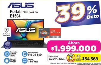 Alkomprar ASUS Portátil Vivo Book Go E1504 oferta