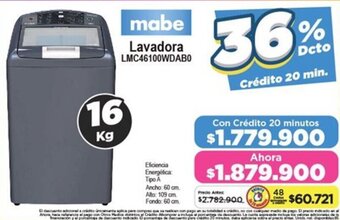 Alkomprar mabe Lavadora LMC46100WDABO 16kg oferta