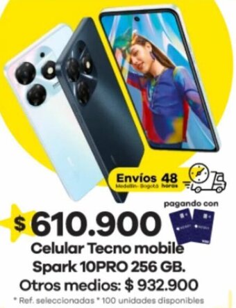 Éxito Celular Tecno mobile Spark 10PRO 256 GB oferta