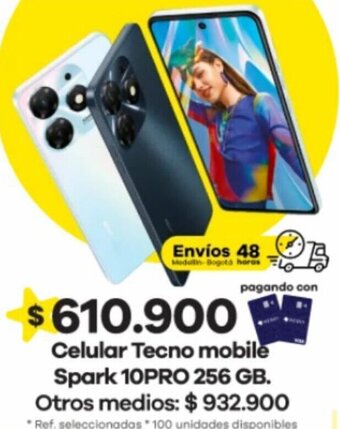 Éxito Celular Tecno mobile Spark 10PRO 256 GB oferta