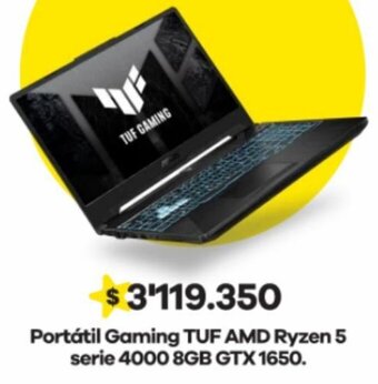 Éxito Portátil Gaming TUF AMD Ryzen 5 serie 4000 8GB GTX 1650 oferta