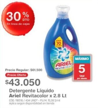 Makro Detergente Líquido Ariel Revitacolor x 2.8 Lt oferta