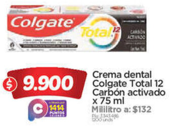 Surtimax Crema dental Colgate Total 12 Carbón activado x 75 ml oferta