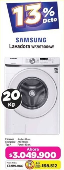 Alkomprar SAMSUNG Lavadora WF20T6000AW 20kg oferta