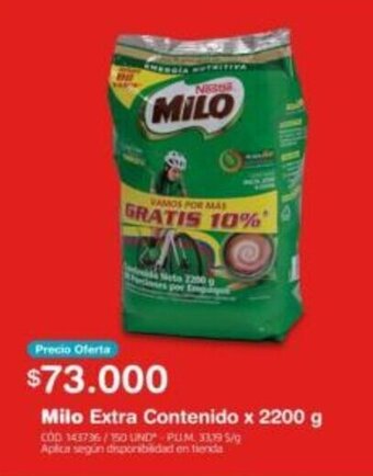 Makro Milo Extra Contenido x 2200 g oferta