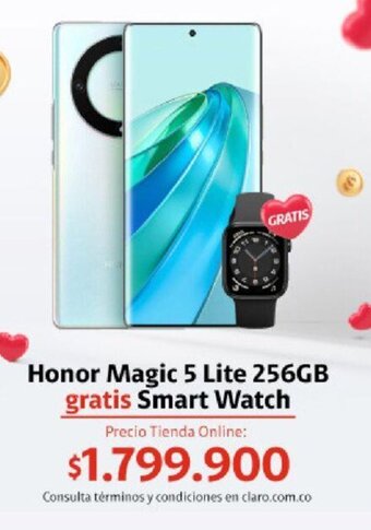 Claro Honor Magic 5 Lite 256GB gratis Smart Watch oferta