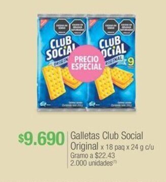 Jumbo Galletas Club Social Original x 18 paq x 24 g c/u oferta