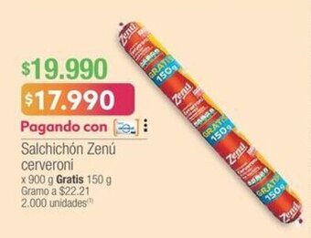 Jumbo Salchichón Zenú cerveroni x 900 g Gratis 150 g oferta