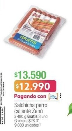 Jumbo Salchicha perro caliente Zenú x 480 g Gratis 3 und oferta