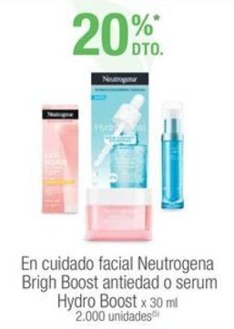 Jumbo En cuidado facial Neutrogena Brigh Boost antiedad o serum Hydro Boost x 30 ml oferta