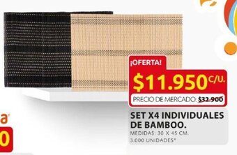 Ara SET X4 INDIVIDUALES DE BAMBOO MEDIDAS: 30 X 45 CM. oferta